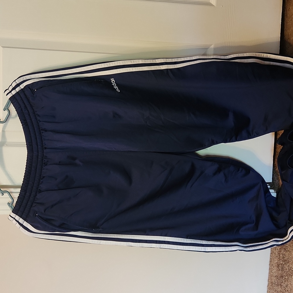 Adidas Blue Sweatpants with Siganture Stripes And Buttons